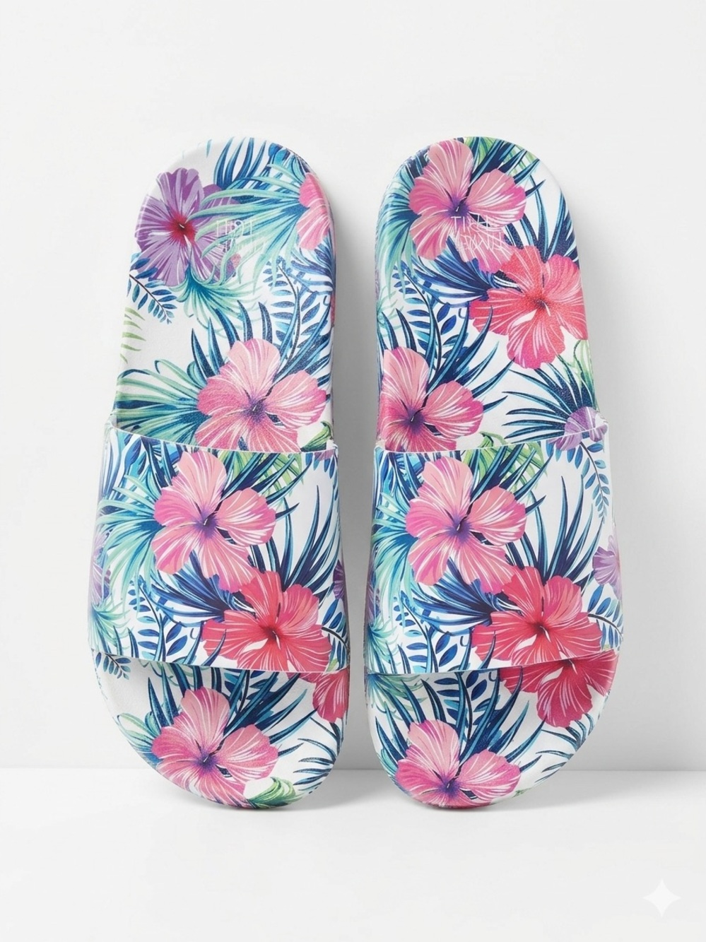 Time and Tru Palm and Hibiscus Floral Pool Slides | 7/8 NWT